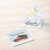 Roter Lkw im Winter Schneeflocken Personalisiert N Rechteckiger Pappuntersetzer (Vor Ort)