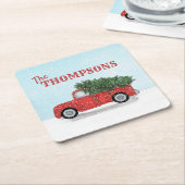 Roter Lkw im Winter Schneeflocken Personalisiert N Rechteckiger Pappuntersetzer (angewinkelt)