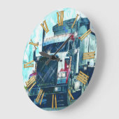 Roter Lkw-Kunstmauer für den Schwertransport Große Wanduhr (Winkel)