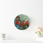 Roter Lkw-Kunstmauer für den Schwertransport Runde Wanduhr (Zuhause)