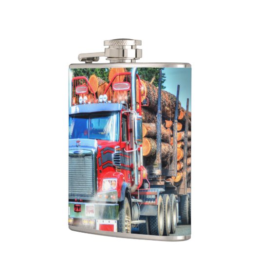 Roter LKW-LKWefahrer Straßen Kunsttransporter Flachmann (Links)