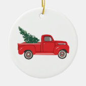 Roter LKW mit Baum Art Keramik Ornament (Vorne)