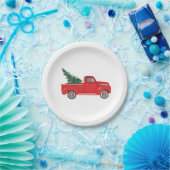 Roter LKW mit Baum Art Malerei Pappteller (Party)
