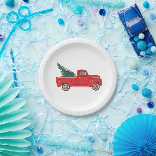 Roter LKW mit Baum Art Malerei Pappteller (Party)