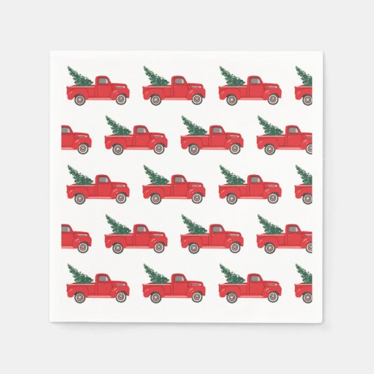 Roter LKW mit Baum Art Malerei Serviette (Vorderseite)