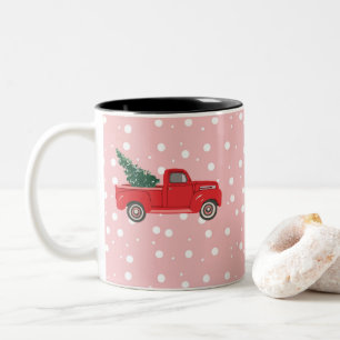 Roter LKW mit Baumart Rosa Zweifarbige Tasse