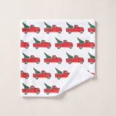 Roter LKW mit Baummuster Badetuch Set (Waschlappen)