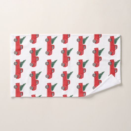 Roter LKW mit Baummuster Badetuch Set (Handtuch)