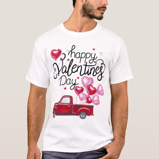 Roter LKW mit Herzenswunsch Valentinstag Geschenke T-Shirt (Vorderseite)