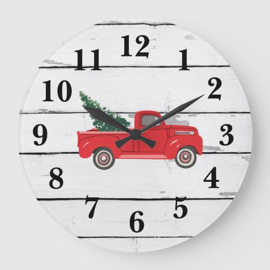 Roter LKW mit rustikaler Baumbahn, große Uhr (Vorderseite)