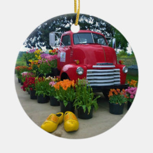 Roter Lkw mit Tulips, Oregon Keramik Ornament