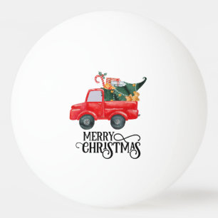 Roter LKW mit Weihnachtsbaum für Pingpongspieler Tischtennisball