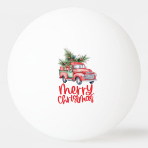 Roter LKW mit Weihnachtsbaum für Pingpongspieler Tischtennisball
