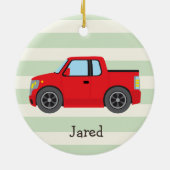 roter Lkw; pastellgrüne Streifen Keramik Ornament (Hinten)