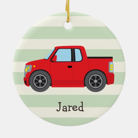 roter Lkw; pastellgrüne Streifen Keramik Ornament (Hinten)