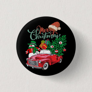 Roter LKW Pickup Weihnachtsbaum Frohe Weihnachten Button