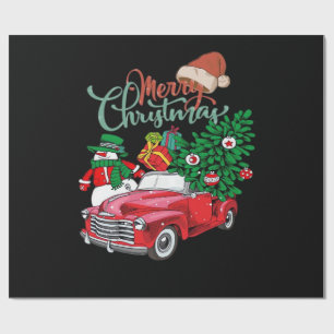 Roter LKW Pickup Weihnachtsbaum Frohe Weihnachten  Geschenkpapier