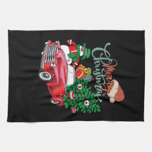 Roter LKW Pickup Weihnachtsbaum Frohe Weihnachten  Geschirrtuch