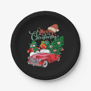 Roter LKW Pickup Weihnachtsbaum Frohe Weihnachten Pappteller