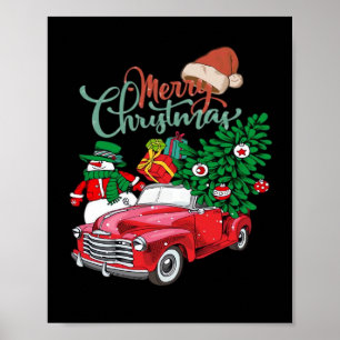 Roter LKW Pickup Weihnachtsbaum Frohe Weihnachten Poster