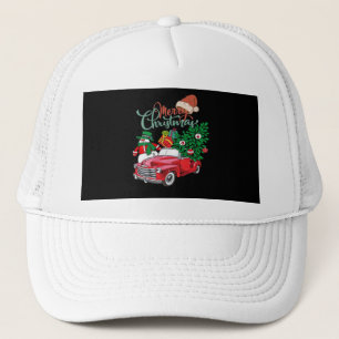 Roter LKW Pickup Weihnachtsbaum Frohe Weihnachten Truckerkappe