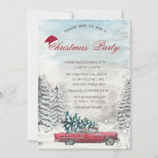 Roter LKW Pine Tree Forest - Einladung (Vorderseite)