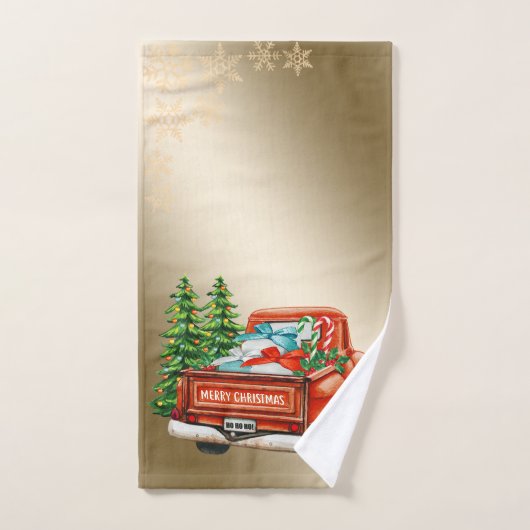 Roter LKW Pine Tree Weihnachten ,Schneeflocken Badhandtuch Set (Handtuch)