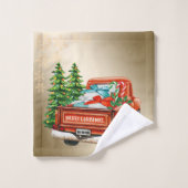 Roter LKW Pine Tree Weihnachten ,Schneeflocken Badhandtuch Set (Waschlappen)