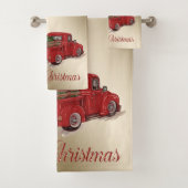 Roter LKW Pine Tree Weihnachten ,Schneeflocken,Gol Badhandtuch Set (Insitu)