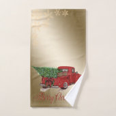 Roter LKW Pine Tree Weihnachten ,Schneeflocken,Gol Badhandtuch Set (Handtuch)