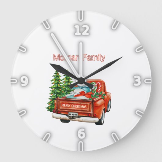 Roter LKW Pinien Weihnachten Große Wanduhr (Vorderseite)