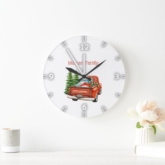 Roter LKW Pinien Weihnachten Große Wanduhr (Zuhause)