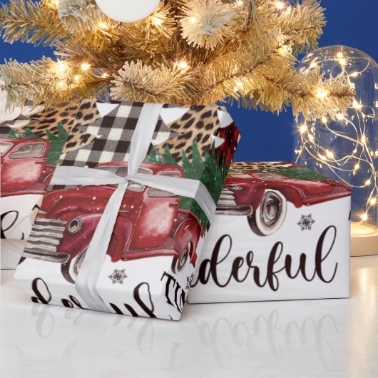 Roter Lkw, Pinienbäume Geschenkpapier (Feiertage)