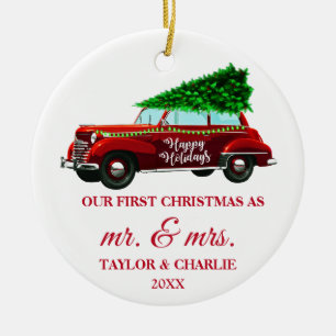 Roter LKW Roter Pinsel Schriftzug Erstes Weihnacht Keramik Ornament