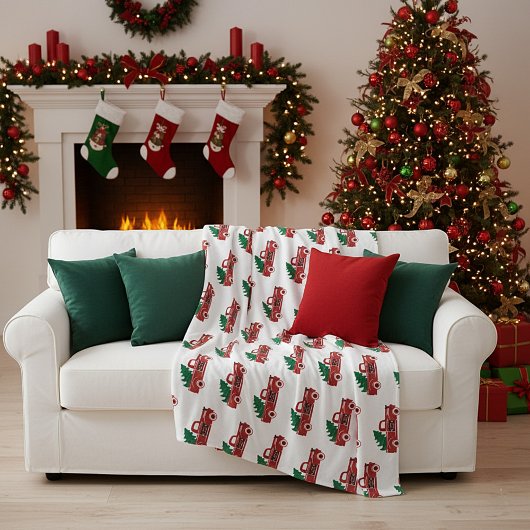 Roter LKW und Baum Fleecedecke