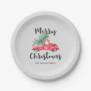 Roter LKW-und Baum-frohe Weihnacht-Party Pappteller