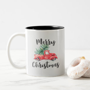 Roter LKW und Baum-frohe Weihnachten Zweifarbige Tasse