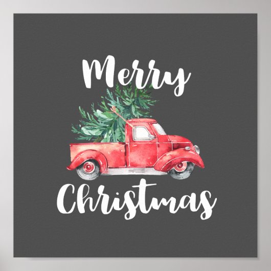 Roter LKW und Baum | Graue Weihnachten Poster (Vorne)