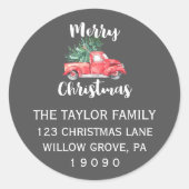 Roter LKW und Baum | Graue Weihnachtszeit - Rückse Runder Aufkleber (Vorderseite)