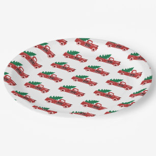 Roter LKW und Baumplatte Pappteller