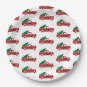 Roter LKW und Baumplatte Pappteller (Vorderseite)