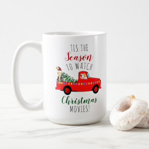 Roter LKW und die Saison, um Weihnachtsfilme zu sc Kaffeetasse