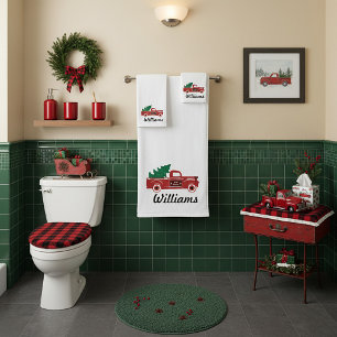 Roter LKW und personalisierter Baum Badhandtuch Set