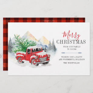 Roter Lkw Wasserfarbe Frohe Weihnachten Lumberjack Briefpapier