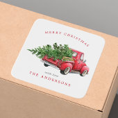 Roter LKW Weihnachten Quadratischer Aufkleber