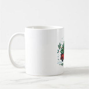 Roter LKW Weihnachtsbaum Retro-Feiertagskunst Kaffeetasse