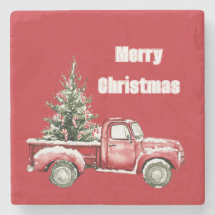 Roter LKW-Weihnachtsbaum Steinuntersetzer
