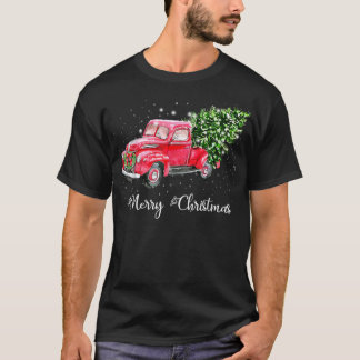 Roter LKW Weihnachtsbaum Vintage roter Pickup T-Shirt