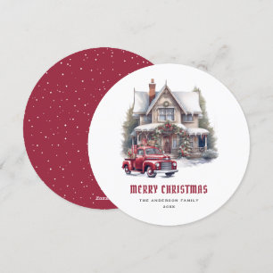 Roter LKW Winter Wonderland Frohe Weihnachtskarte Feiertagskarte