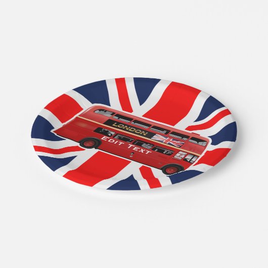 Roter London-Doppeldecker-Bus Pappteller (Schrägansicht)
